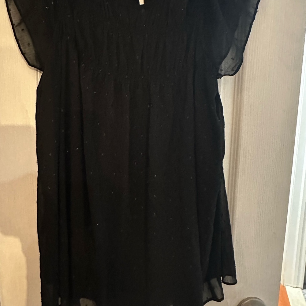 Michael Kors Black Asymmetrical Ruched cold shoulder sparkle shirt